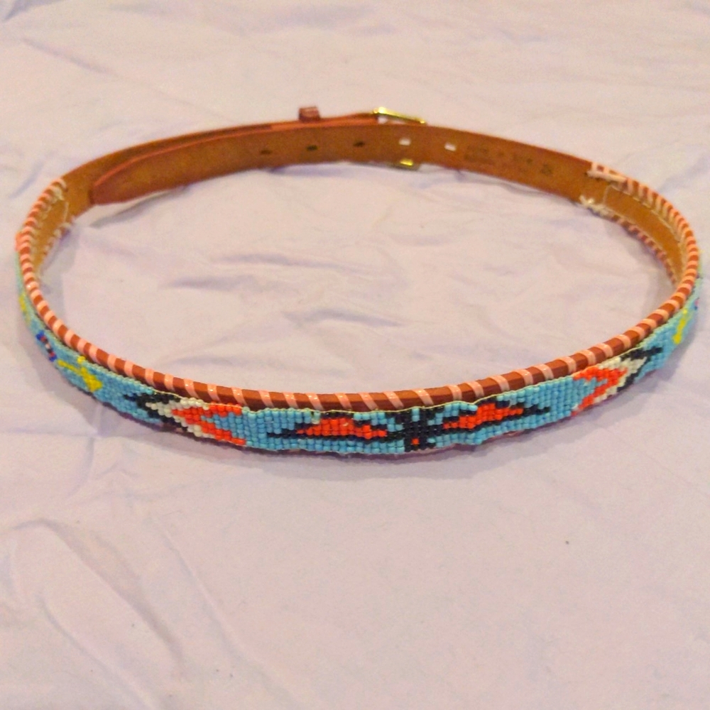 Beaded leather belt